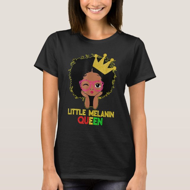 Camiseta Little Melanin Queen Cute Kids Girls Black History (Anverso)
