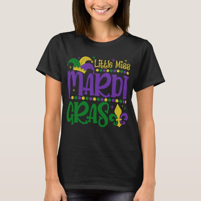 Camiseta Little Miss Mardi Gras Cute Carnival Outfit (Anverso)
