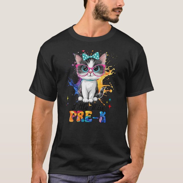 Camiseta Little Miss Pre-k Kitten Back To School Cat Girls  (Anverso)