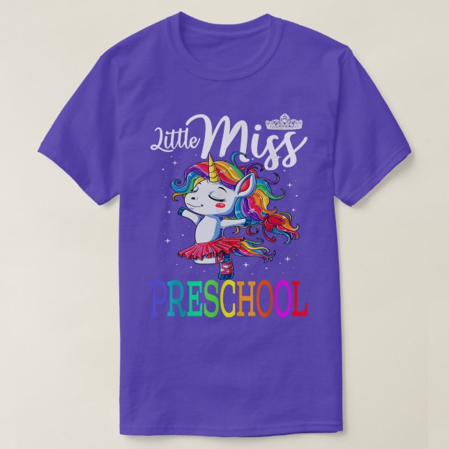 Camiseta Little Miss Preschool Unicorn First Day Of School  (Diseño del anverso)