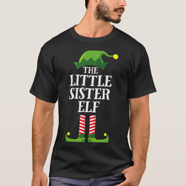 Camiseta Little Sister Elf Matching Family Group Christmas  (Anverso)