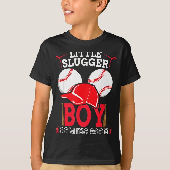 Camiseta Little Slugger Boy Coming Soon Baby Announcement B (Anverso)