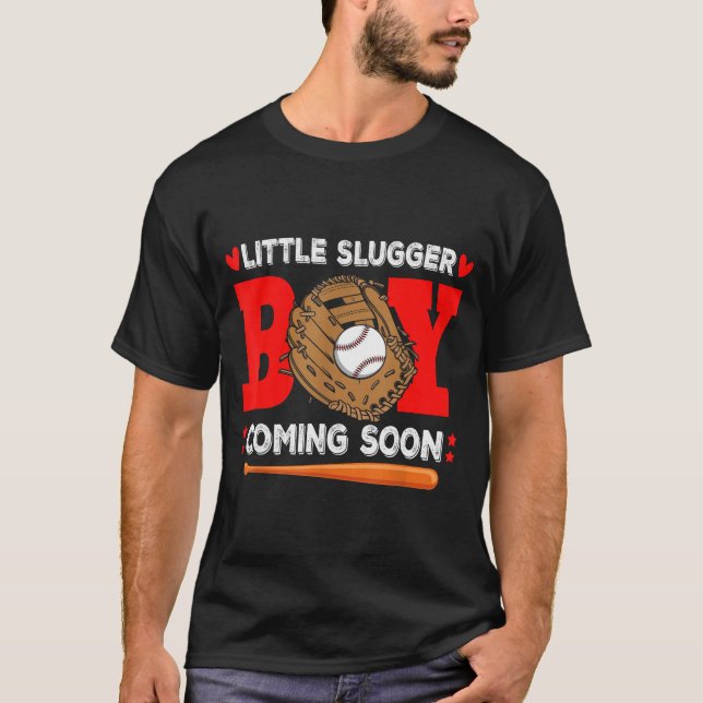 Camiseta Little Slugger Boy Coming Soon Baby Announcement B (Anverso)