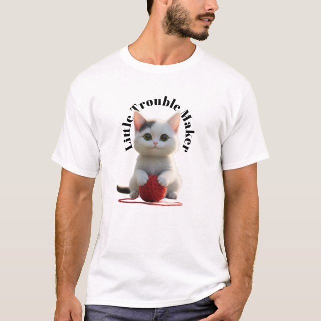 Camiseta "Little Trouble Maker" Cute Kitten and Yarn  (Anverso)