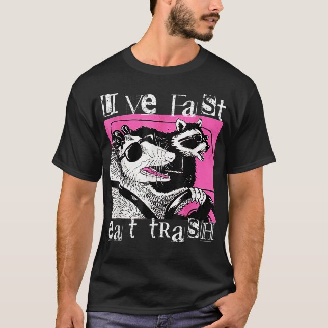 Camiseta Live Fast Eed Trash Tee Funny Possum Racoon Retro (Anverso)