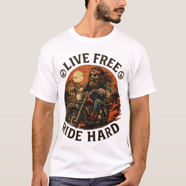 Camiseta Live free ride hard motorcycle biker t-shirt (Anverso)