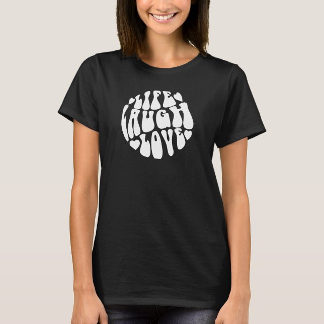 Camiseta LIVE LAUGH LOVE" - Retro Boho Design with Hearts (Anverso)