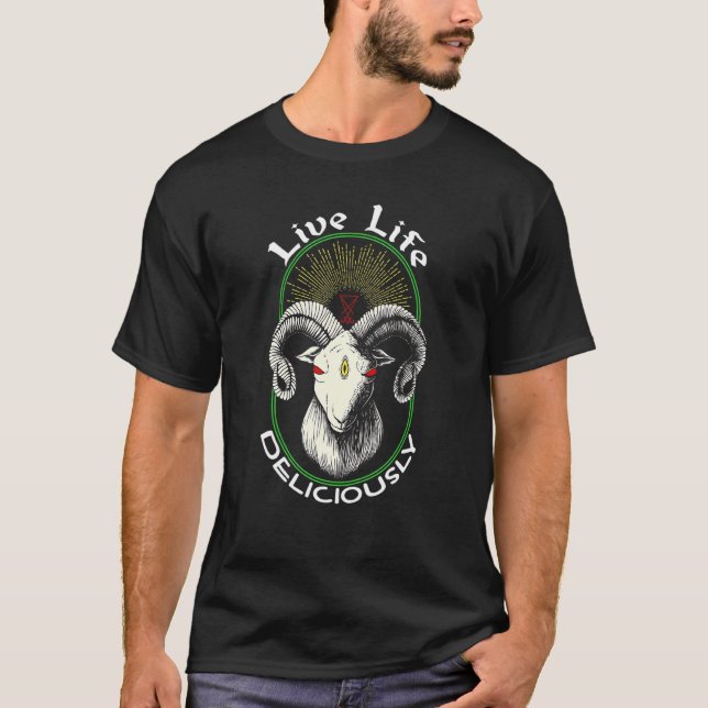Camiseta Live Life Deliciosamente Lucifer Baphomet (Anverso)