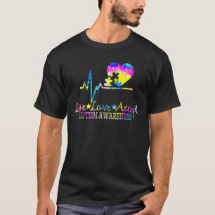 Camiseta Live Love Accept Autism Awareness Times Dye Heart