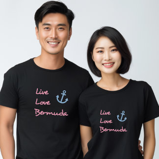 Camiseta Live Love Bermuda Script Text con Anchor Dark