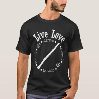 Camiseta Live Love Clarinet Player Parent Music Marcha Ba