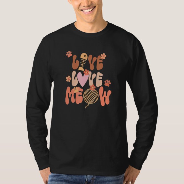 Camiseta LIVE LOVE MEOW Funny Cat Retro Cat Mama Cute Cat M (Anverso)
