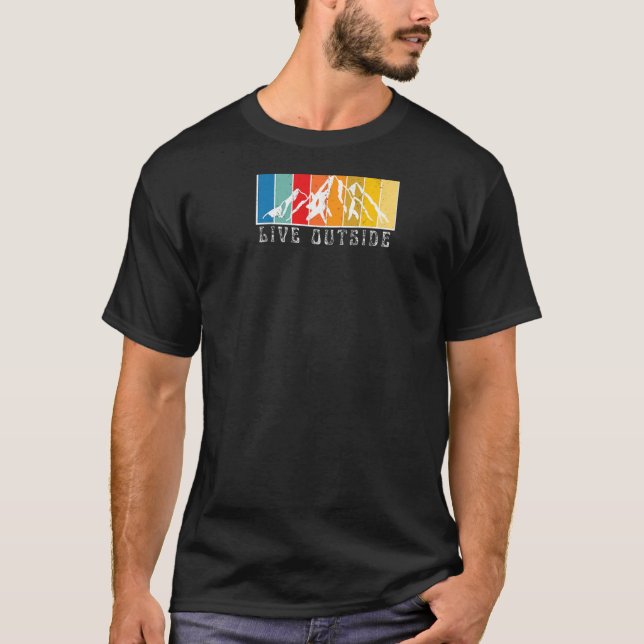 Camiseta Live Outside Retro Mountain Front y Back Premium (Anverso)