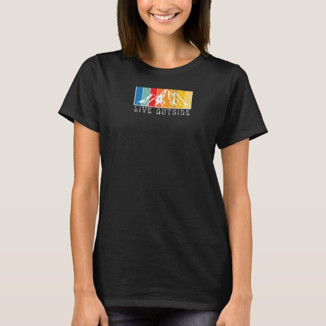 Camiseta Live Outside Retro Mountain Front y Back Premium (Anverso)