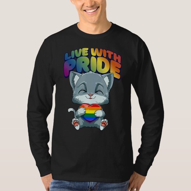Camiseta Live With Pride LGBTQ Heart  Cat Hugging LGBTQ Hea (Anverso)
