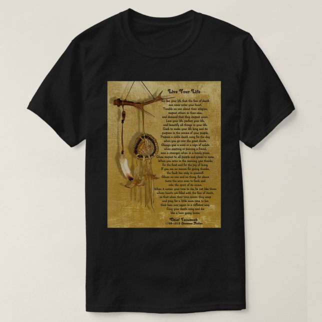 Camiseta Live Your Life by Chief Tecumseh dream catcher  (Diseño del anverso)