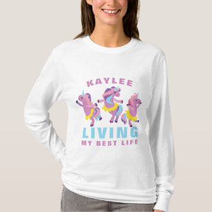Camiseta Living My Best Life Pink Purple Dancing Unicorn