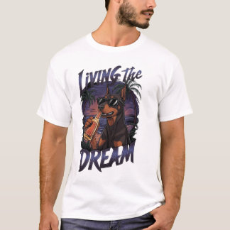Camiseta Living the Dream – Cute Dog at the Beach Summer