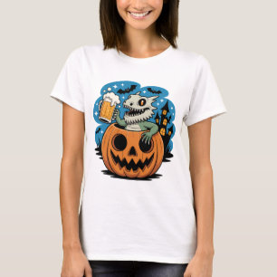 Camiseta Lizard de esqueleto en calabaza con jarra de cerve