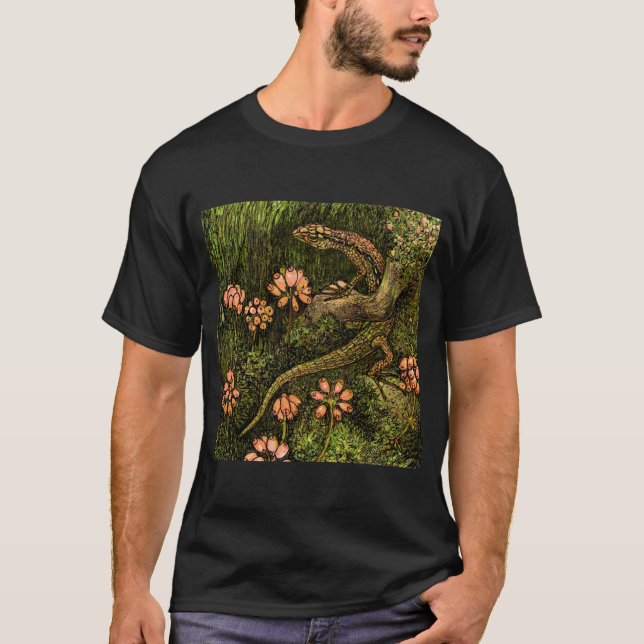 Camiseta Lizard y flores silvestres de estilo Art Nouveau d (Anverso)
