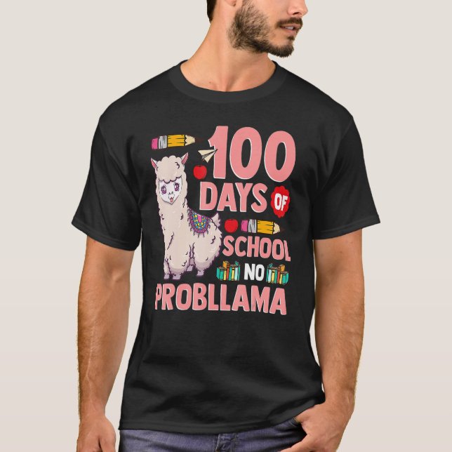 Camiseta Llama 100 Days Of School No Probllama Teacher Stud (Anverso)