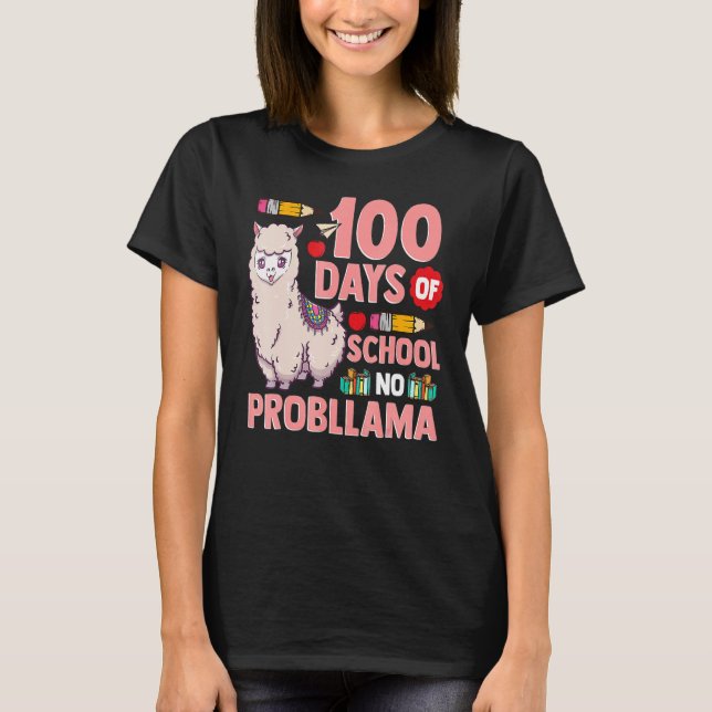 Camiseta Llama 100 Days Of School No Probllama Teacher Stud (Anverso)