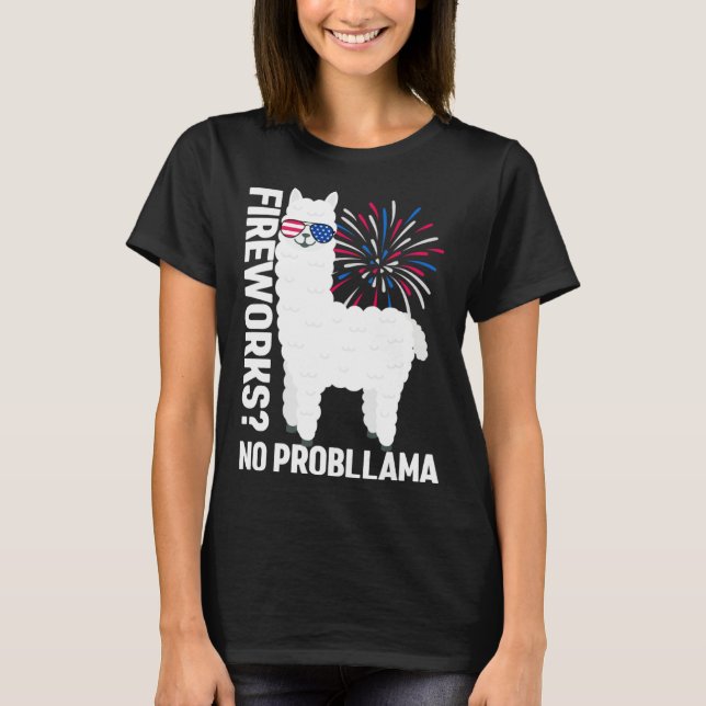 Camiseta Llama 4th of July Kids Women Fireworks No Probllam (Anverso)