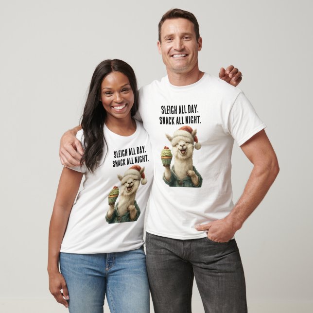 Camiseta Llama a Navidades divertidos - Sleigh y Snack (Unisexo)