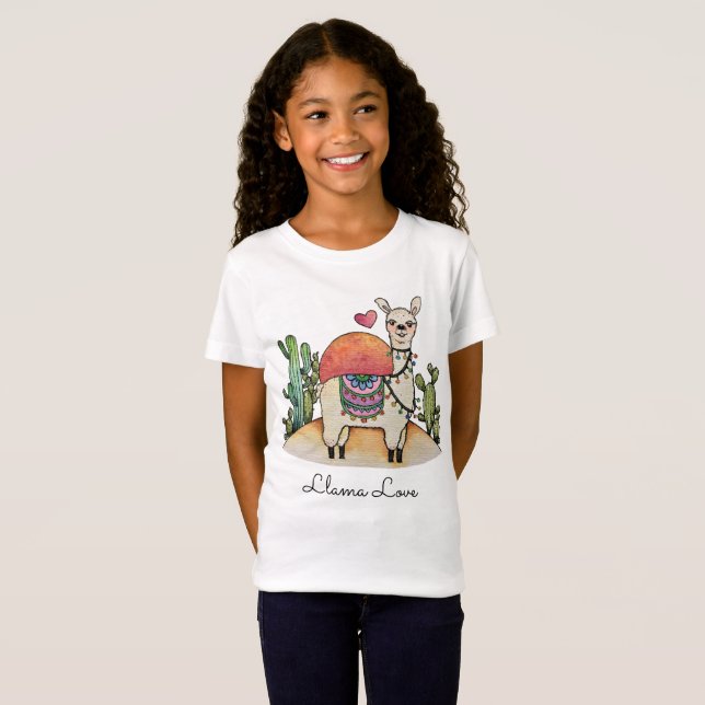 Camiseta Llama acuarela con cactus (Anverso completo)