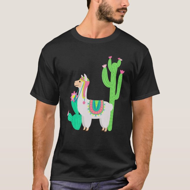 Camiseta Llama Adorable Con Flor & Cactus   Camelid   Ropa (Anverso)