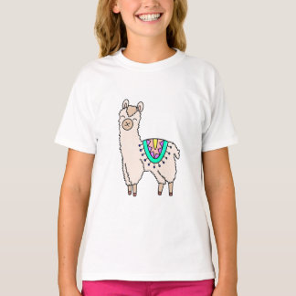 Camiseta llama alpaca de dibujos animados sonriendo feliz 