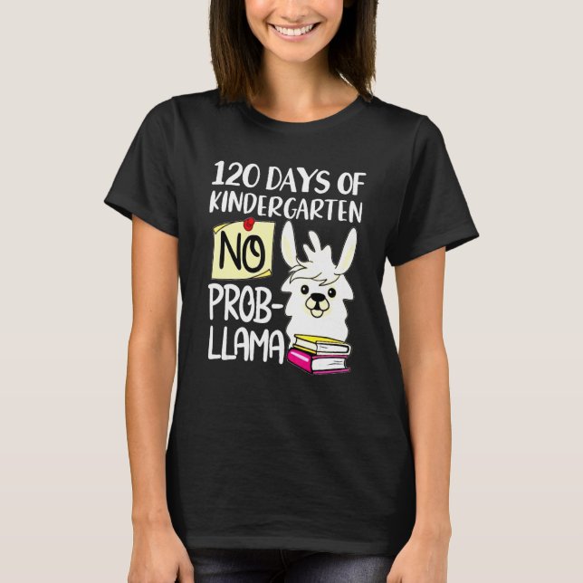 Camiseta Llama & Alpaca Lovers 120 Days of Kindergarten No  (Anverso)