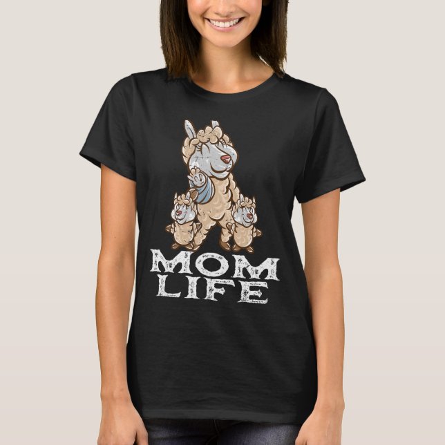 Camiseta Llama Alpaca Mamá vida Momia del Día de la Madre (Anverso)