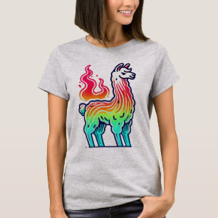 Camiseta Llama arcoiris con cola de llamas