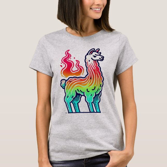 Camiseta Llama arcoiris con cola de llamas (Anverso)