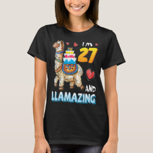 Camiseta Llama cargando pastel de cumpleaños tengo 27 años