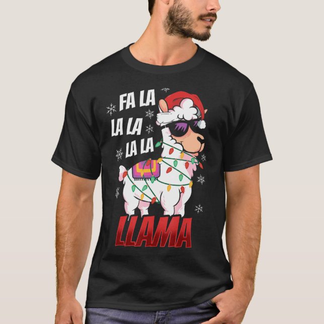 Camiseta Llama Christmas  Fa La La Llama  Xmas Lights (Anverso)