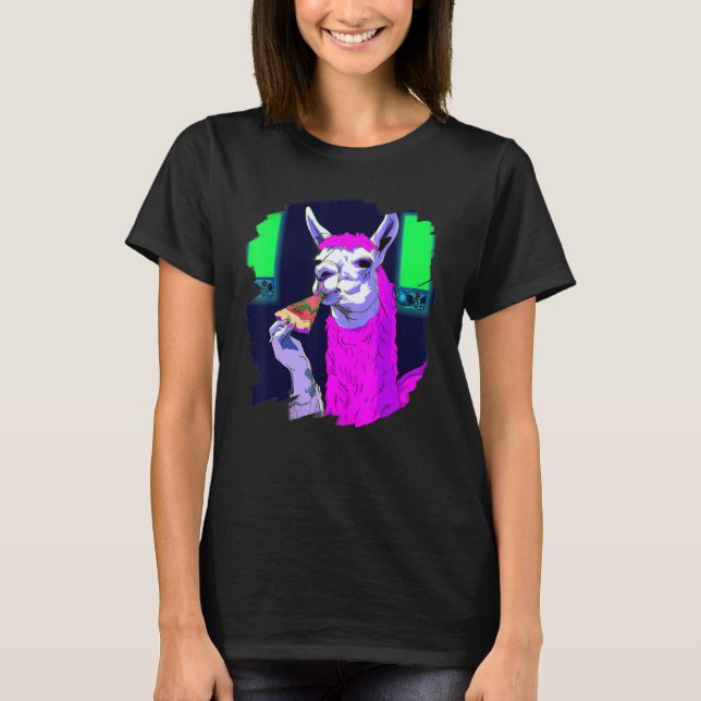 Camiseta Llama Comiendo Pizza  Llamas de Pizza Cool 1 (Anverso)