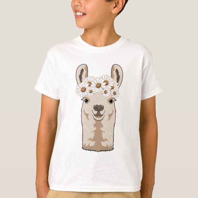 Camiseta Llama con flores blancas (Anverso)