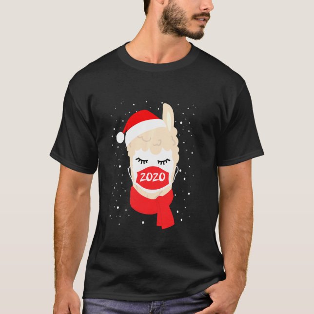 Camiseta Llama con máscara facial pijama navidad 2020 (Anverso)