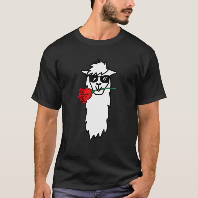 Camiseta Llama con Rosa Día de San Valentín Cute V-Day (Anverso)