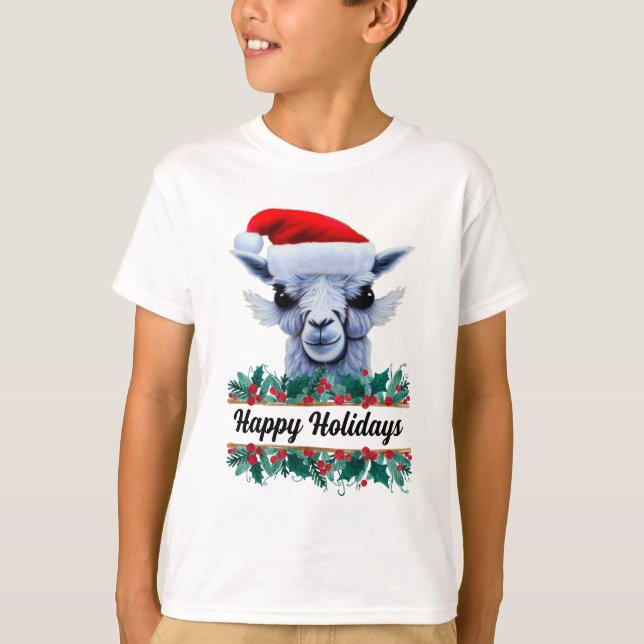 Camiseta Llama con Santa Hat con texto (Anverso)