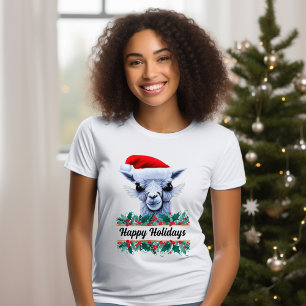 Camiseta Llama Con Sombrero Santa Y Texto