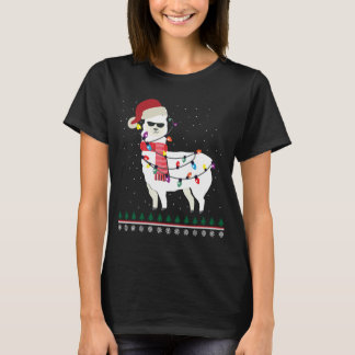 Camiseta Llama con vidrio solar y Navidades de Santa Hat