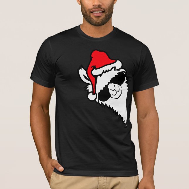 Camiseta Llama Cool Sunglasses Santa Hat Side Profile XMas (Anverso)