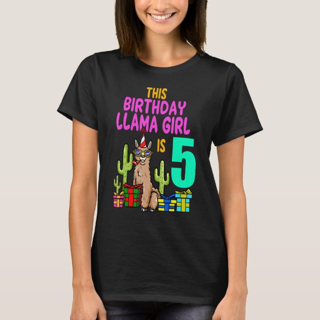 Camiseta Llama Cumpleaños 5º cumpleaños Chica Alpaca (Anverso)