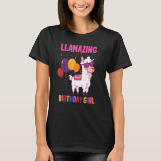 Camiseta Llama Cumpleaños Chica Alpaca Bday Fiesta Balloons