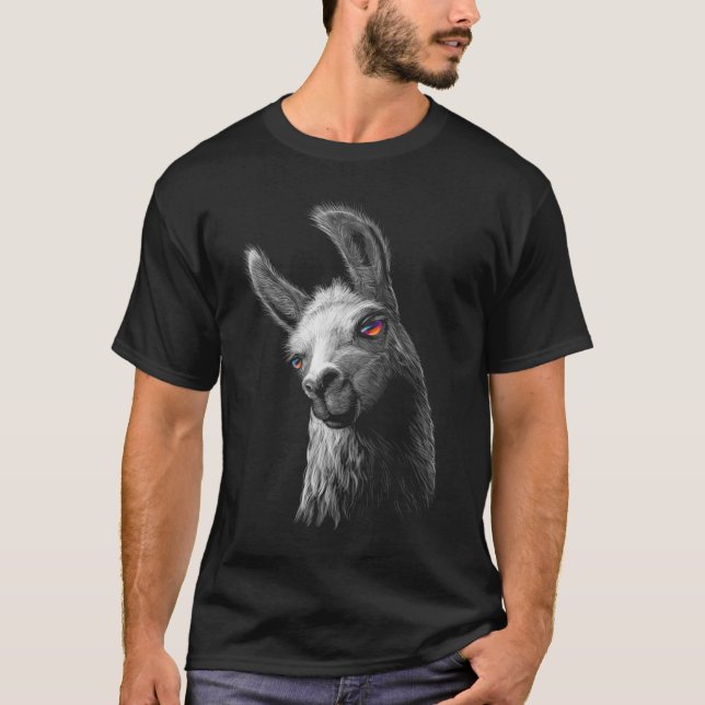 Camiseta Llama Cuta De Cabeza Retrato Con Fondo Negro (Anverso)