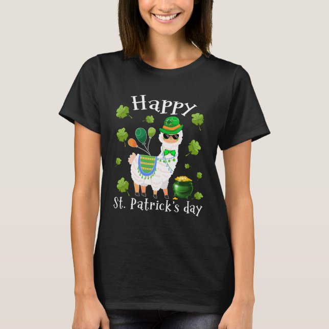 Camiseta Llama cuta feliz Día de San Patricio Shamrock irla (Anverso)