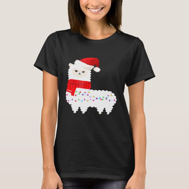 Camiseta llama Cute Santa Alpaca Navidad Light (Anverso)